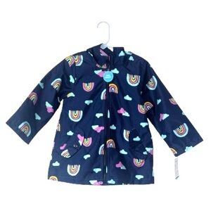 NEW Carter’s Blue Rainbow Rain Slicker Jacket Hood Fall Spring Girls Size 4T